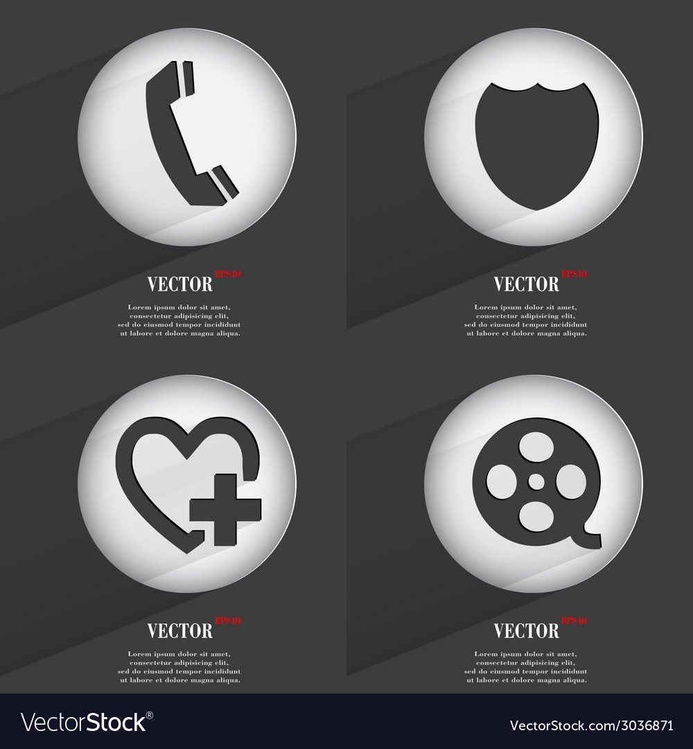 Set of 4 flat buttons icons with shadows