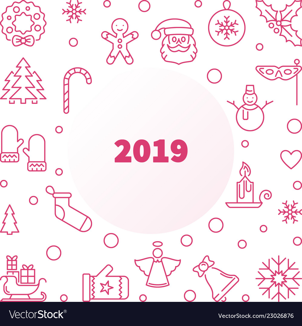 2019 new year square frame in outline style