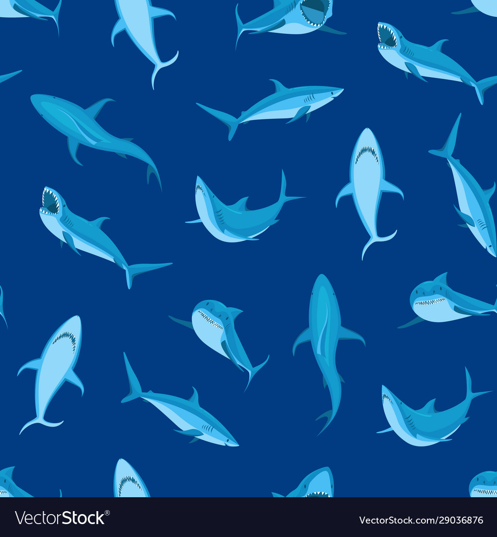 Cartoon blue characters shark seamless pattern Vector Image