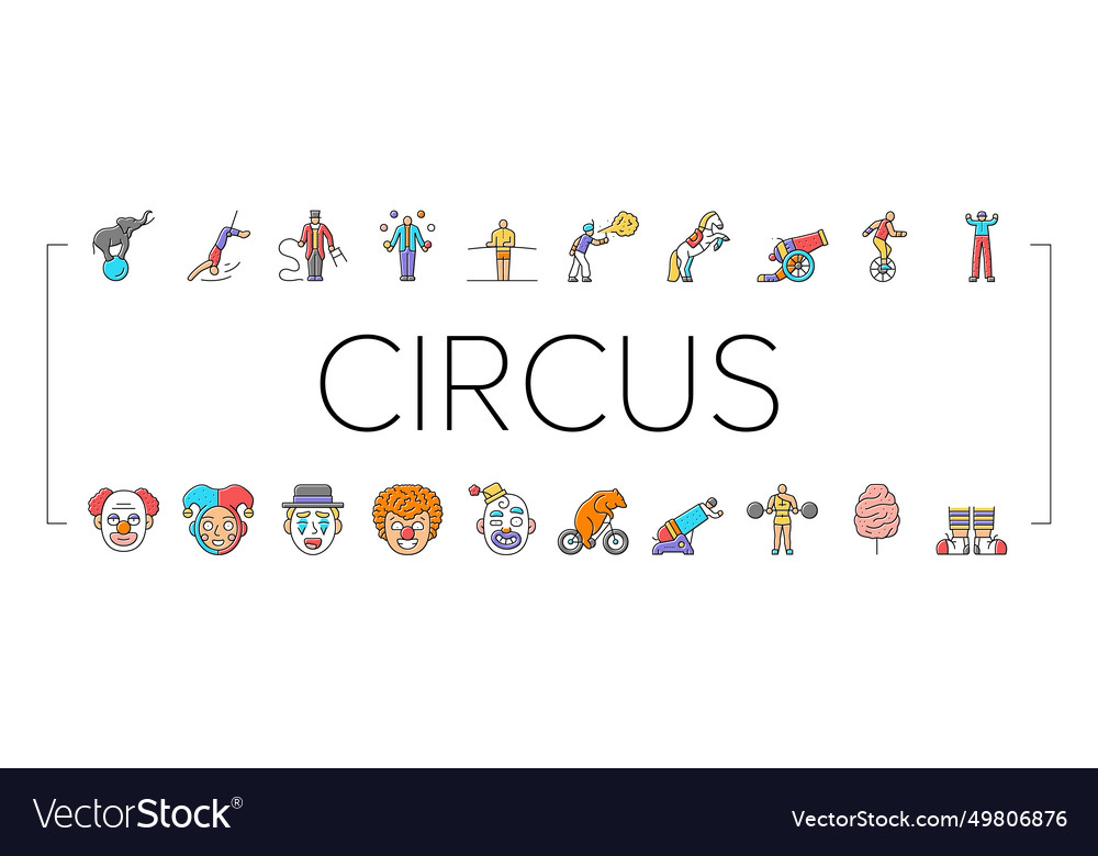 Circus carnival vintage show icons set