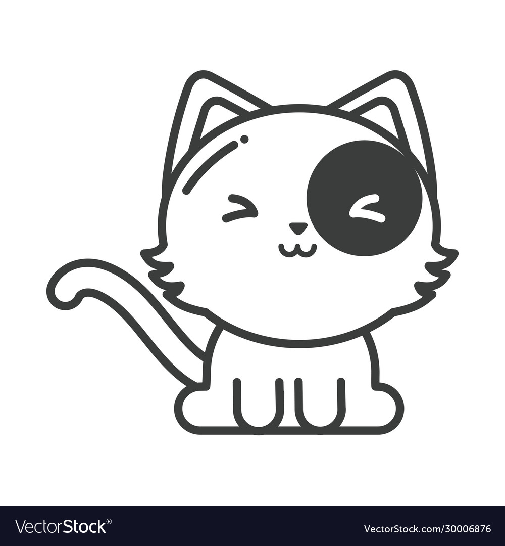 Cute cat on white background line style icon