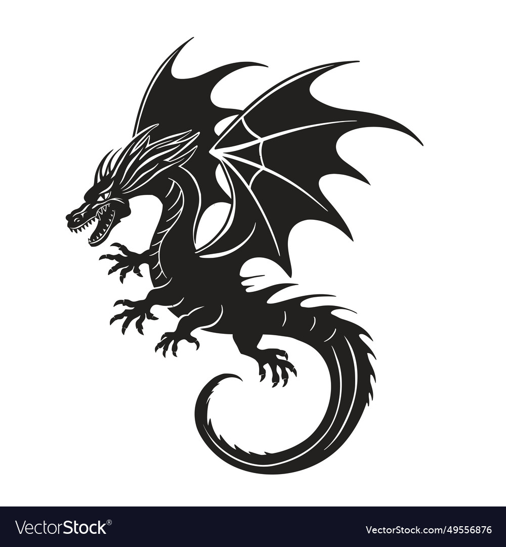 Dragon black silhouette art chinese new Royalty Free Vector