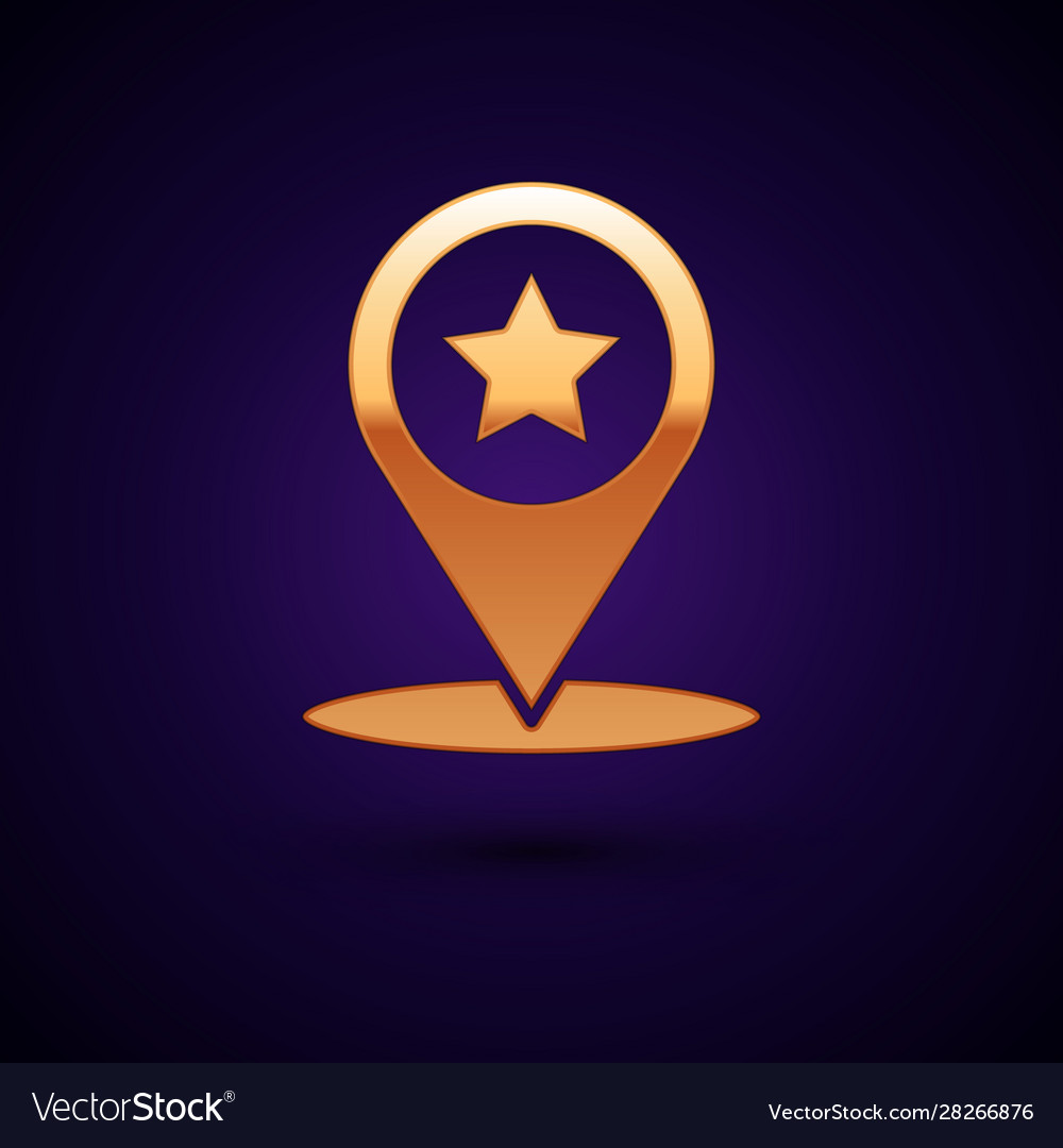 Gold map pointer with star icon isolated on dark vector image Gold map pointer with star icon isolated on dark
