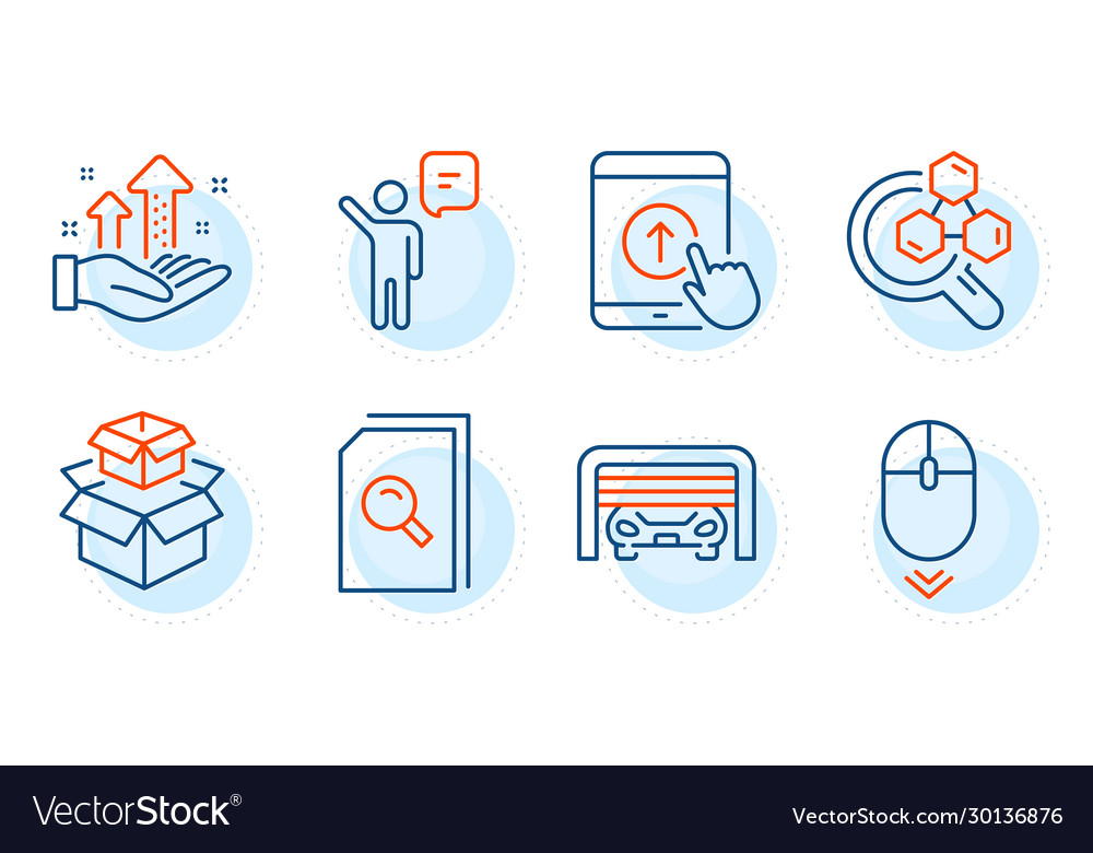 Scroll down agent and packing boxes icons set vector image Scroll down agent and packing boxes icons set