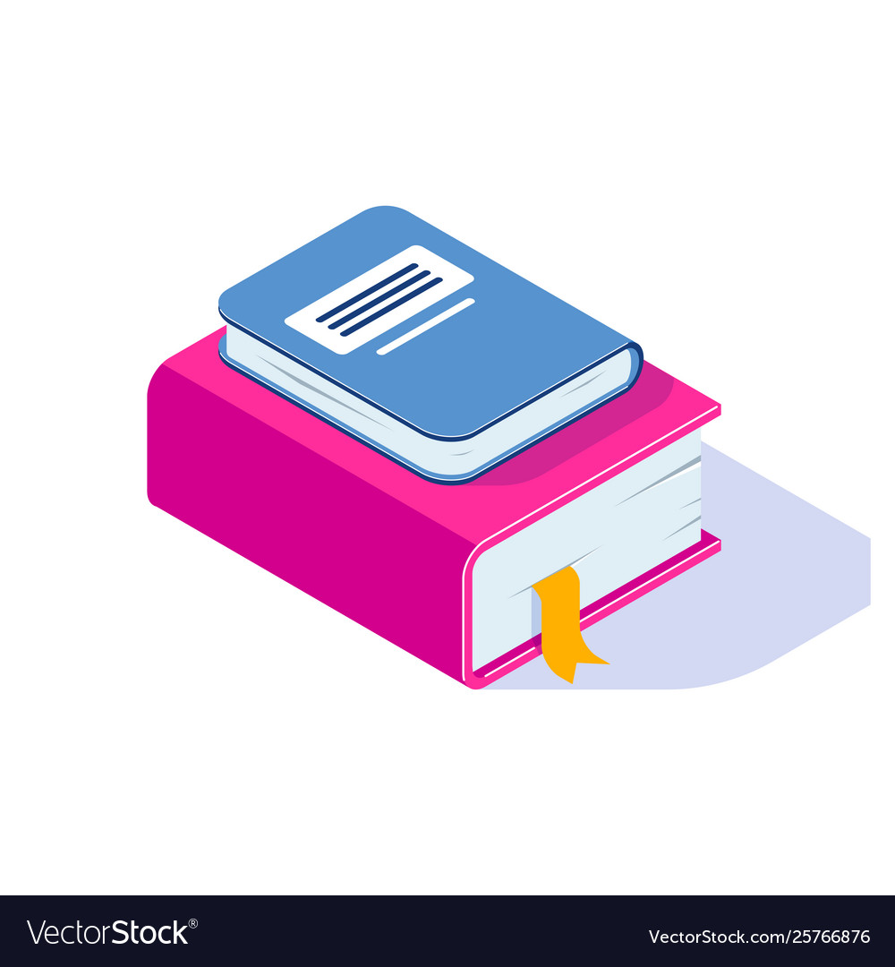 Stack isometric book with shadow isolated