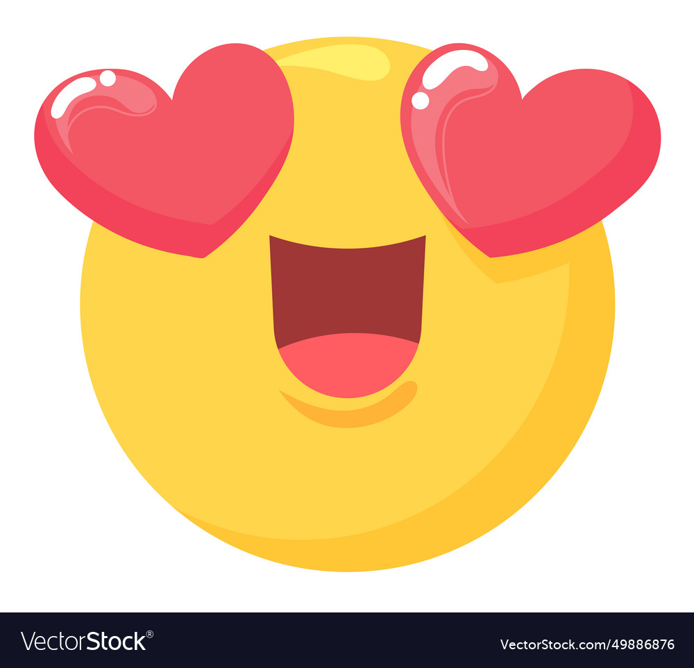 Yellow smiley face with heart eyes and open mouth Vector Image