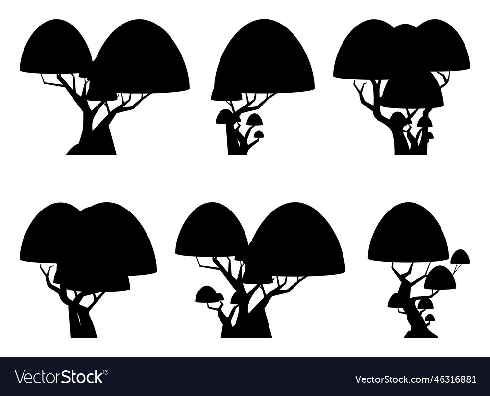 Cartoon tree silhouette collection isolated