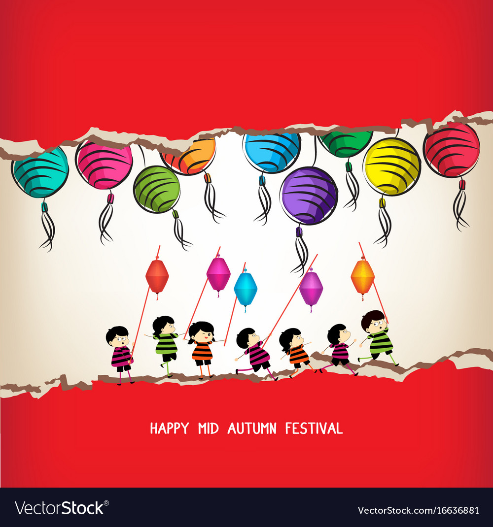 Mid Autumn Festival Background With Kids Playing Vector Image