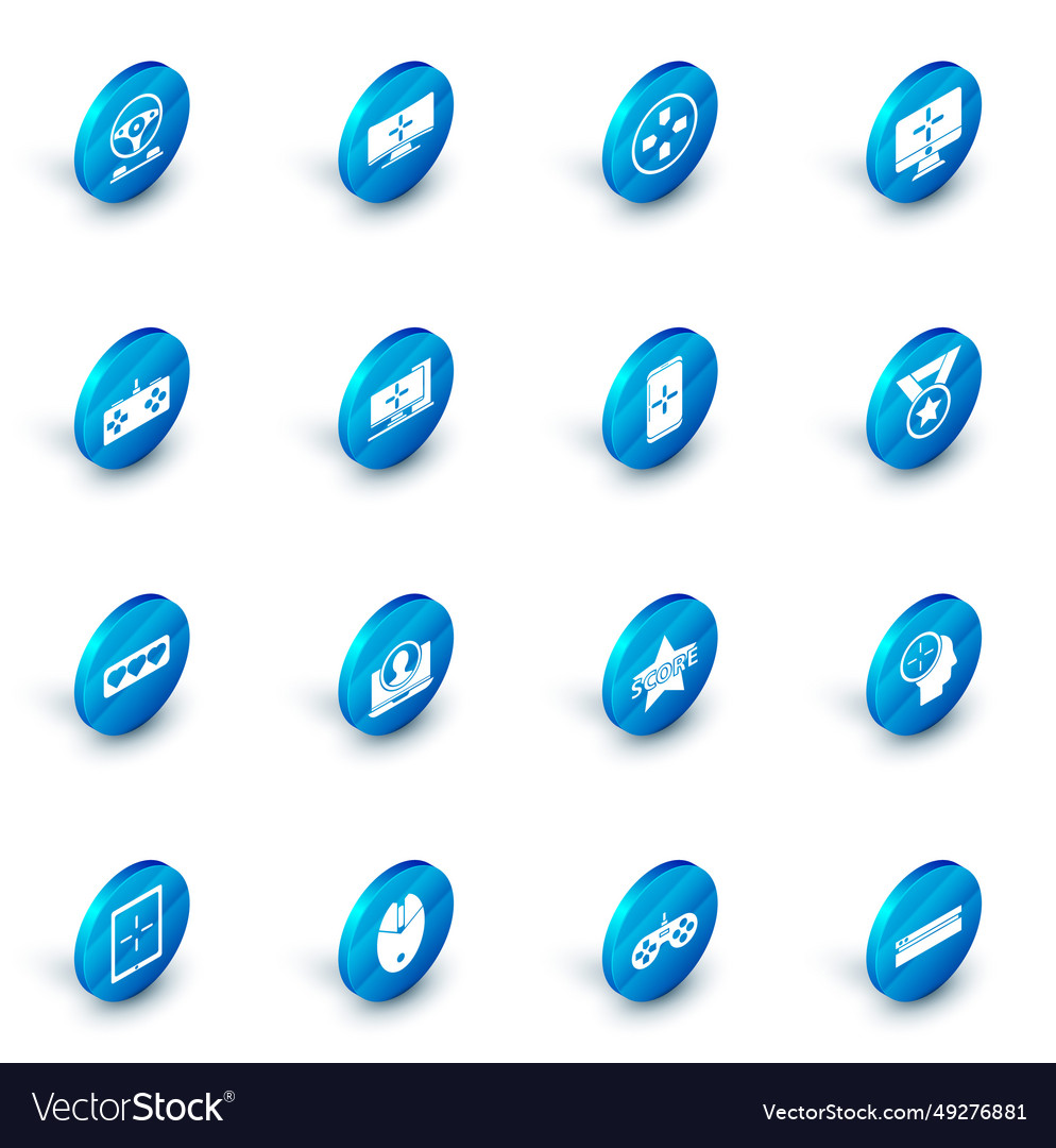 Set computer monitor gamepad like and heart medal vector image Set computer monitor gamepad like and heart medal