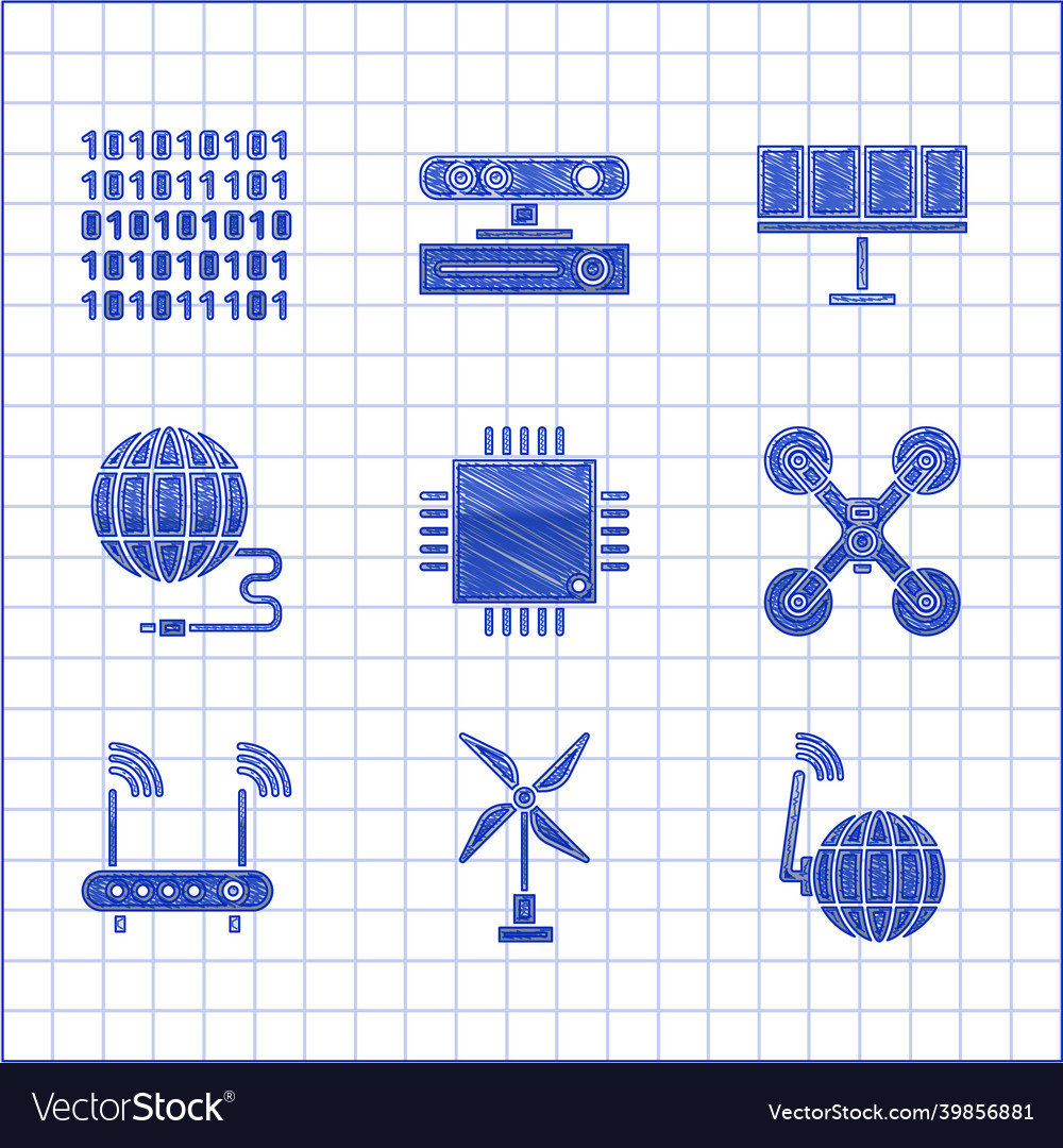 Set processor with microcircuits cpu wind turbine Vector Image Set processor with microcircuits cpu wind turbine