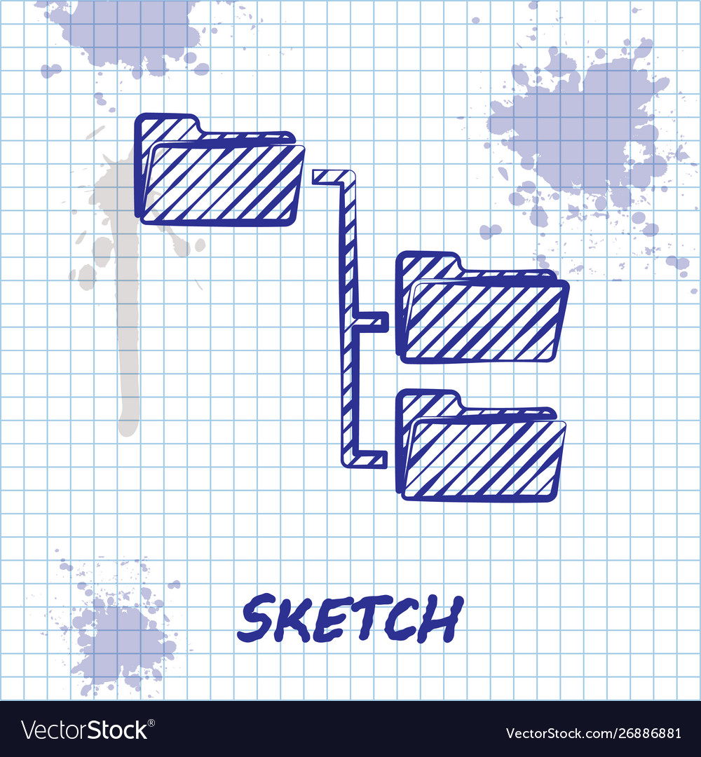 Sketch line folder tree icon isolated on white Vector Image Sketch line folder tree icon isolated on white