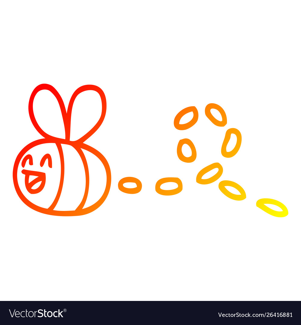 Warm gradient line drawing cartoon buzzing bee Vector Image