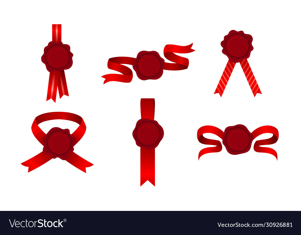 Wax seals with red ribbon tied in many ways Vector Image