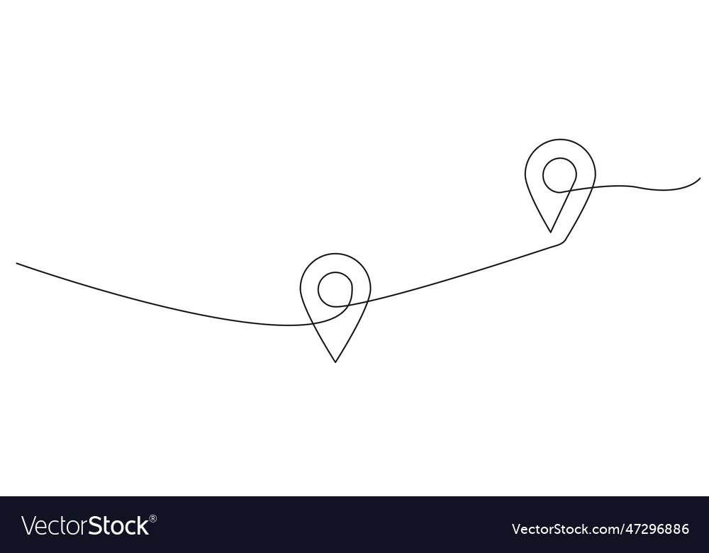 Continuous one line drawing of path and location vector image Continuous one line drawing of path and location
