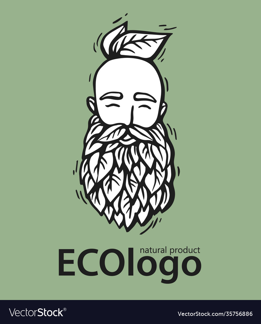 Eco nature logo hipster head with blooming beard