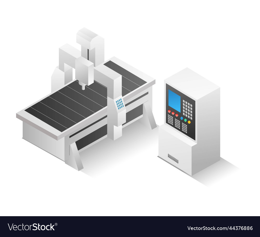 Flat isometric concept cnc router machine app Vector Image Flat isometric concept cnc router machine app