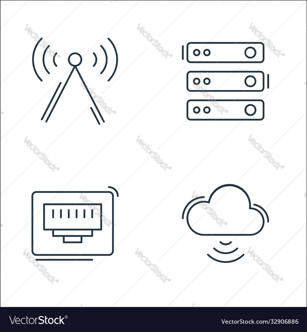 Network and database line icons linear set vector image Network and database line icons linear set