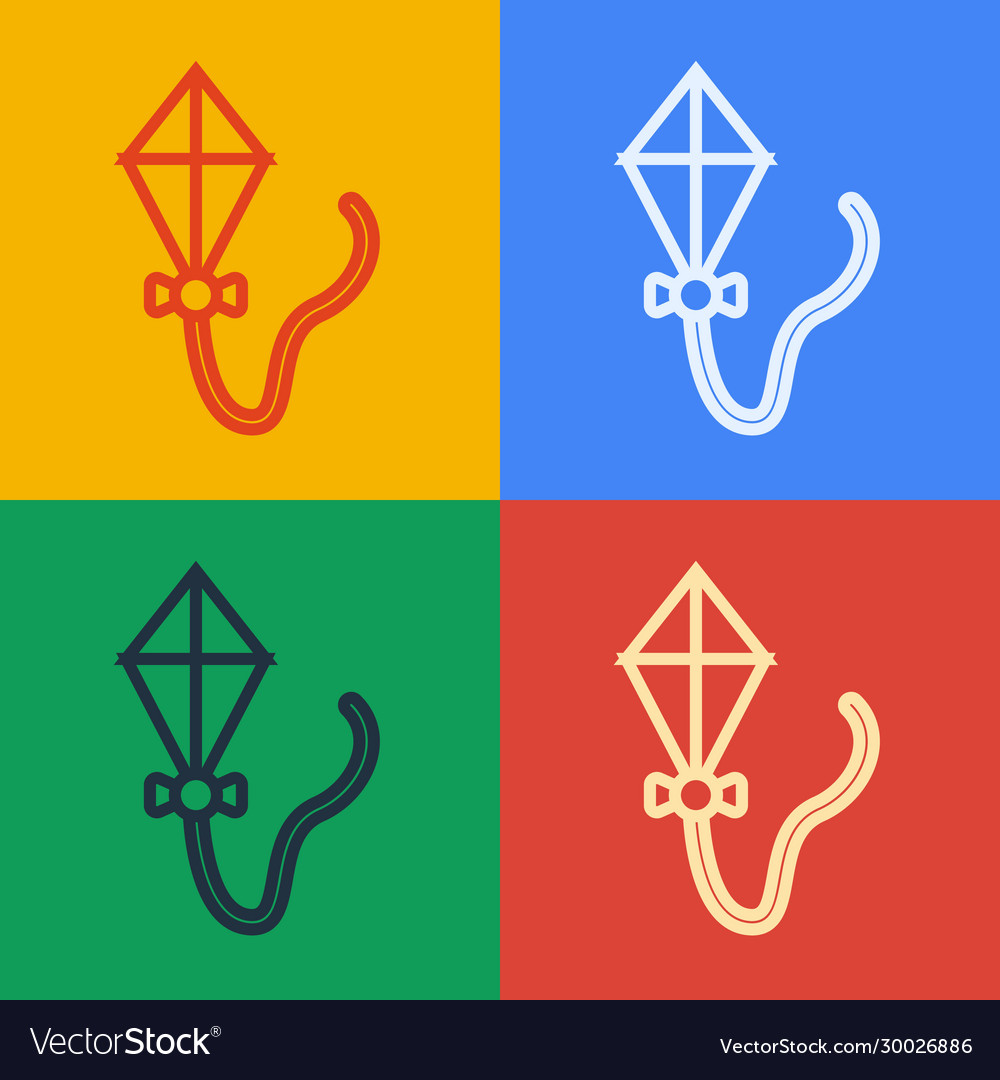 Pop art line kite icon isolated on color Vector Image Pop art line kite icon isolated on color