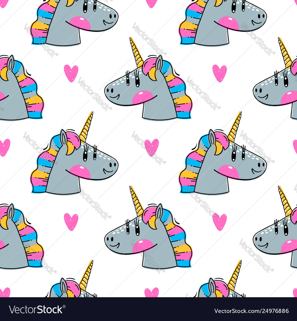 Seamless pattern with rainbow unicorn heads