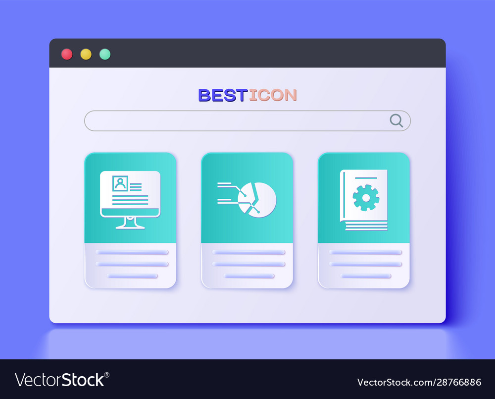 Set pie chart infographic computer monitor