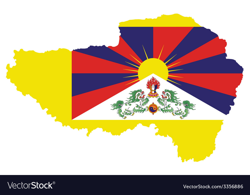 Tibet Flag with Map Outline