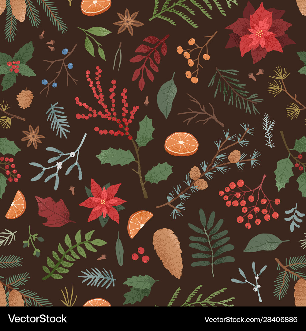 Winter Floral Seamless Pattern Royalty Free Vector Image