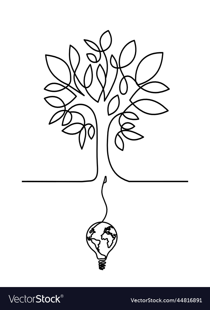Abstract tree with globe light bulb as line