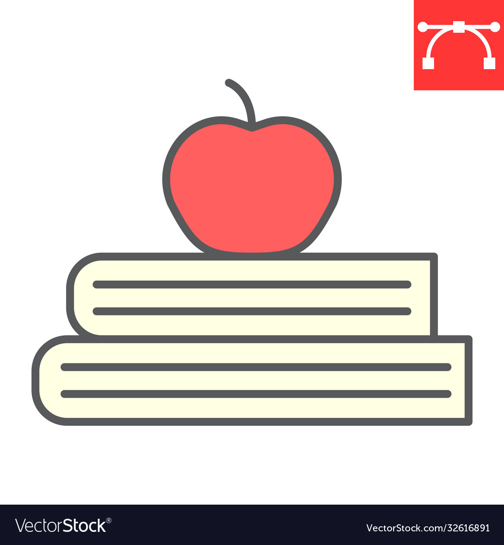 Books with apple color line icon school