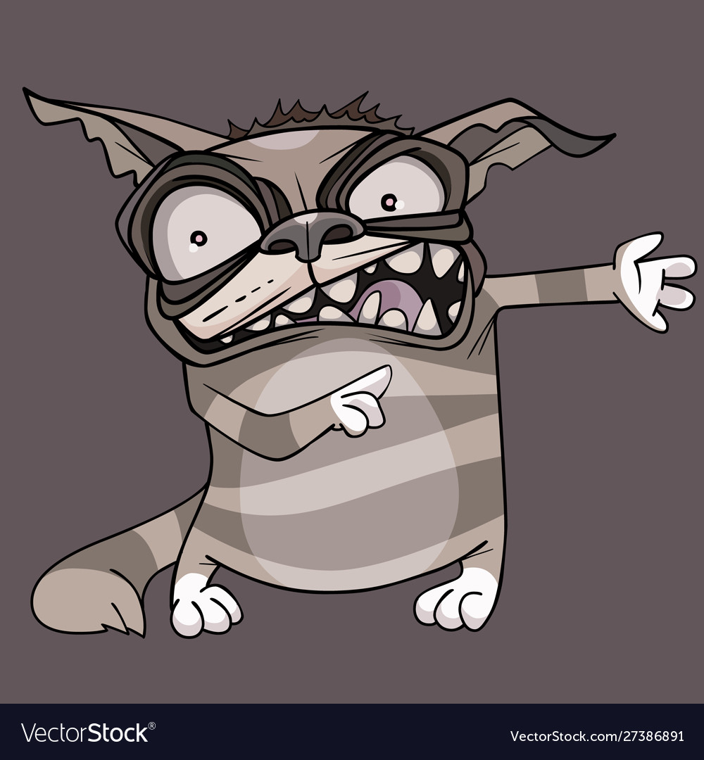 Cartoon toothy angry tabby cat paws sideways Vector Image