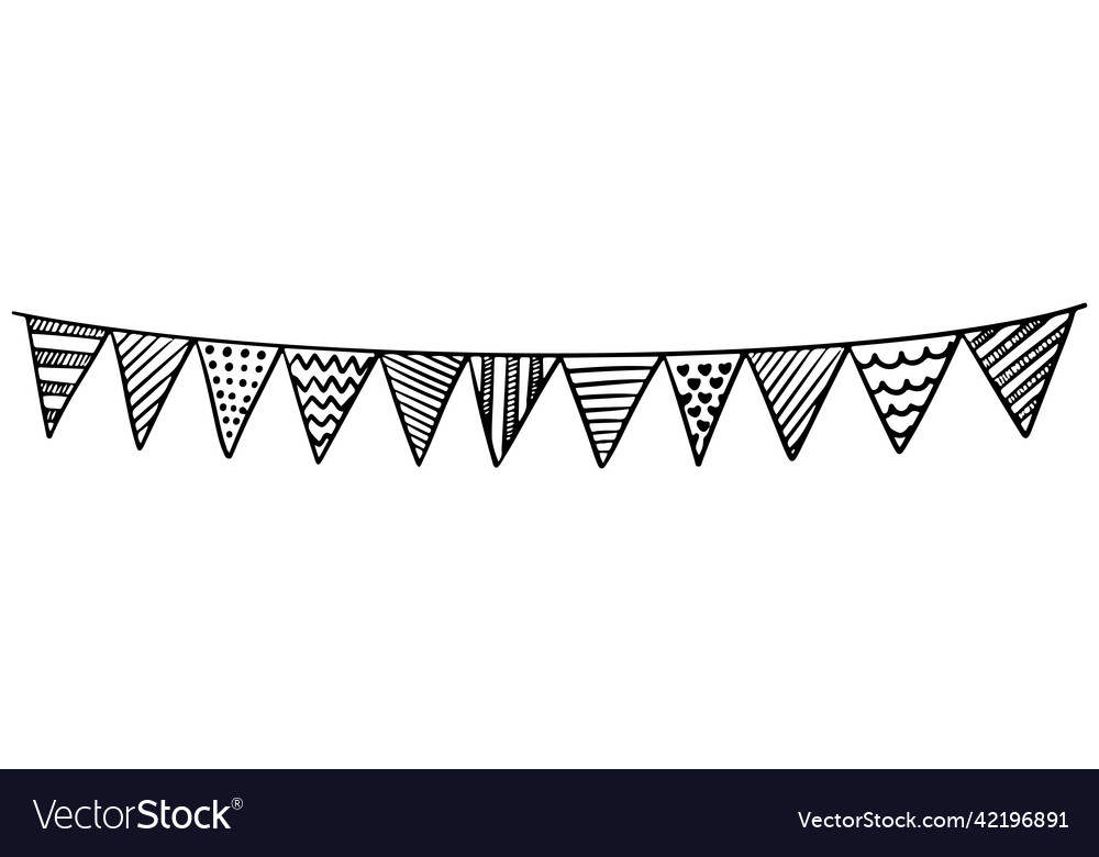 Doodle garland of flags isolated on white vector image Doodle garland of flags isolated on white