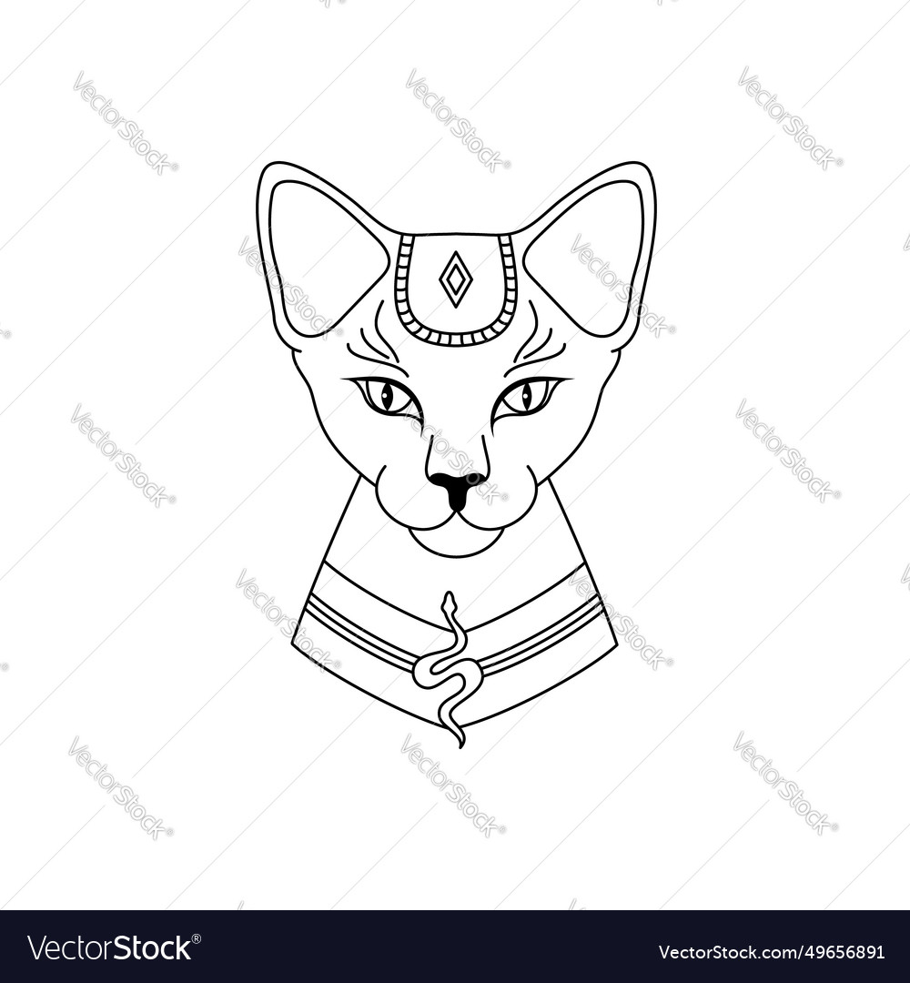 Egyptian cat in linear style on a white background