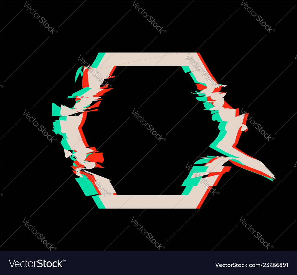 Glitch Distortion Frame Hexagon Royalty Free Vector Image
