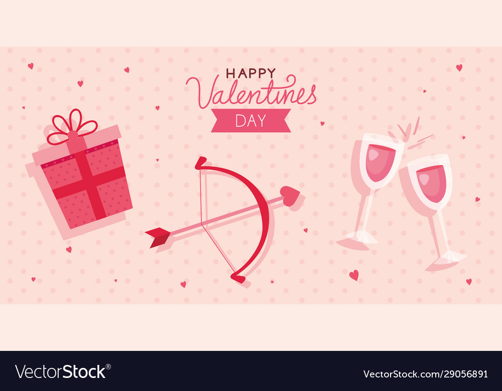 Happy valentines day card with arch cupid