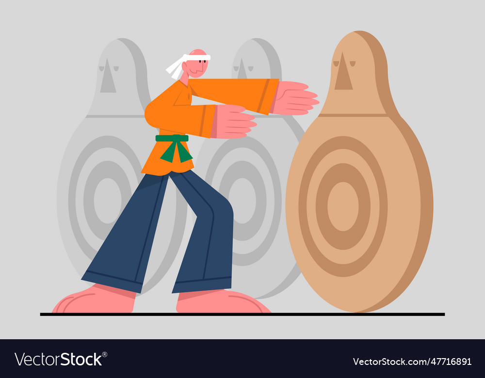 Man in uniform doing karate training with special vector image Man in uniform doing karate training with special