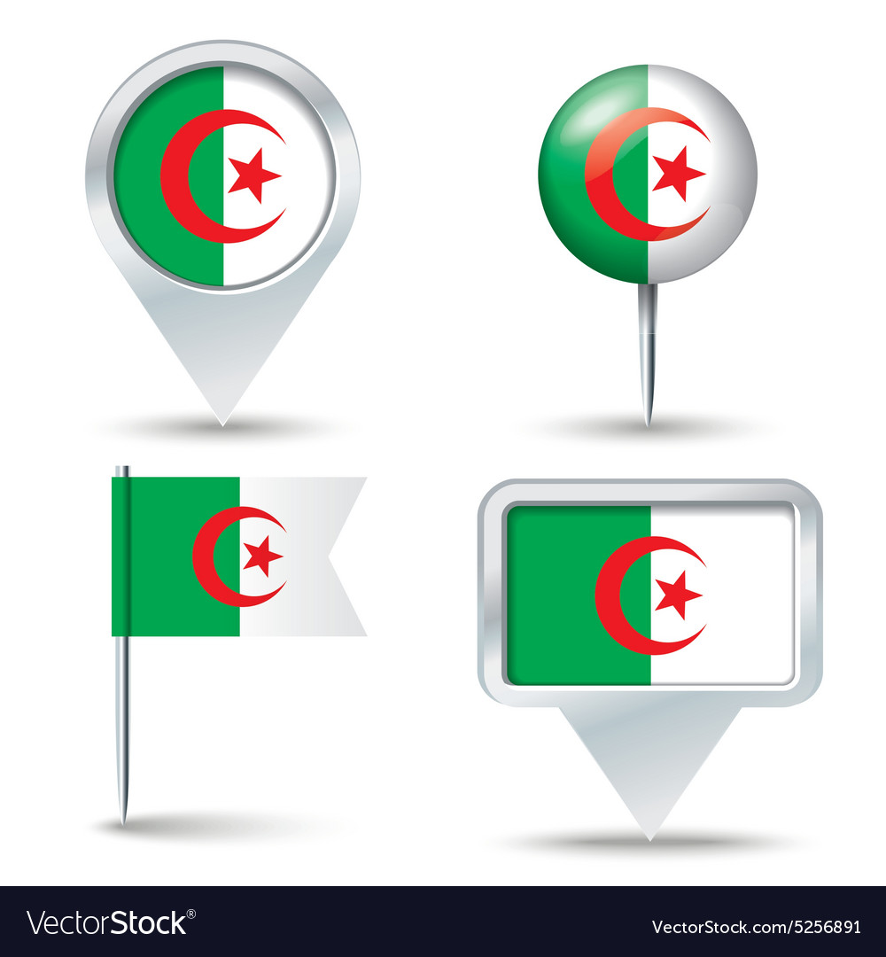 Map pins with flag of algeria