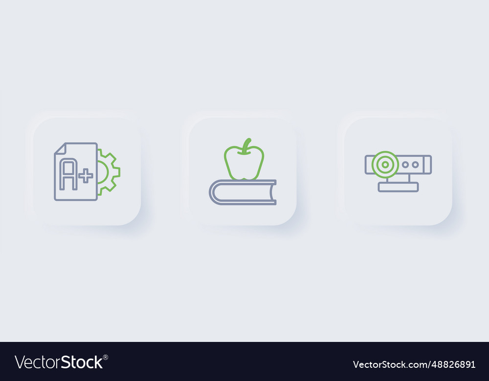 Set line web camera book with apple and exam