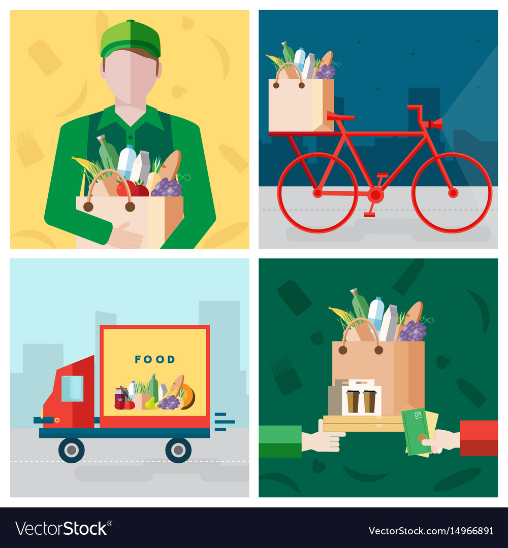 Set on delivery food theme courier bicycle