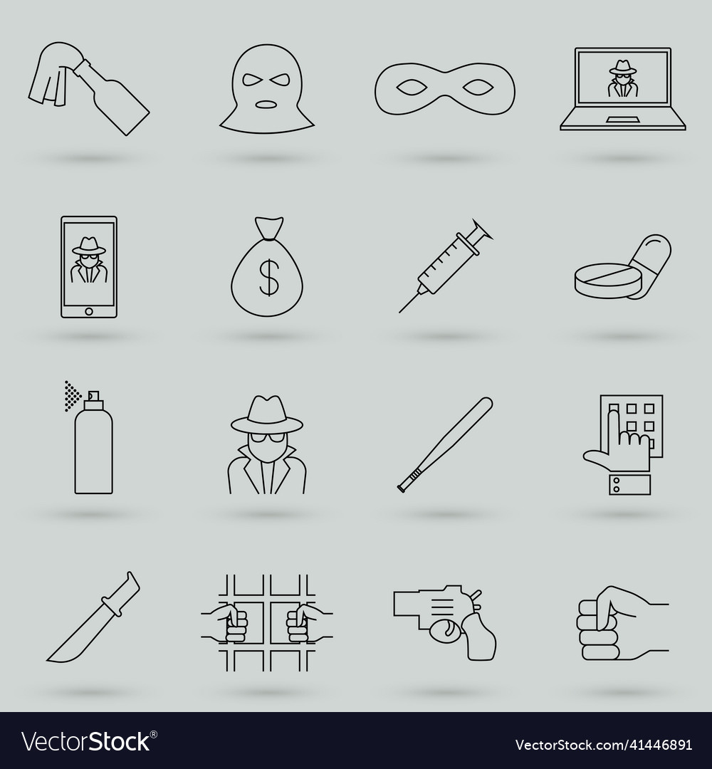 Simple set of crime related line icons contains vector image Simple set of crime related line icons contains