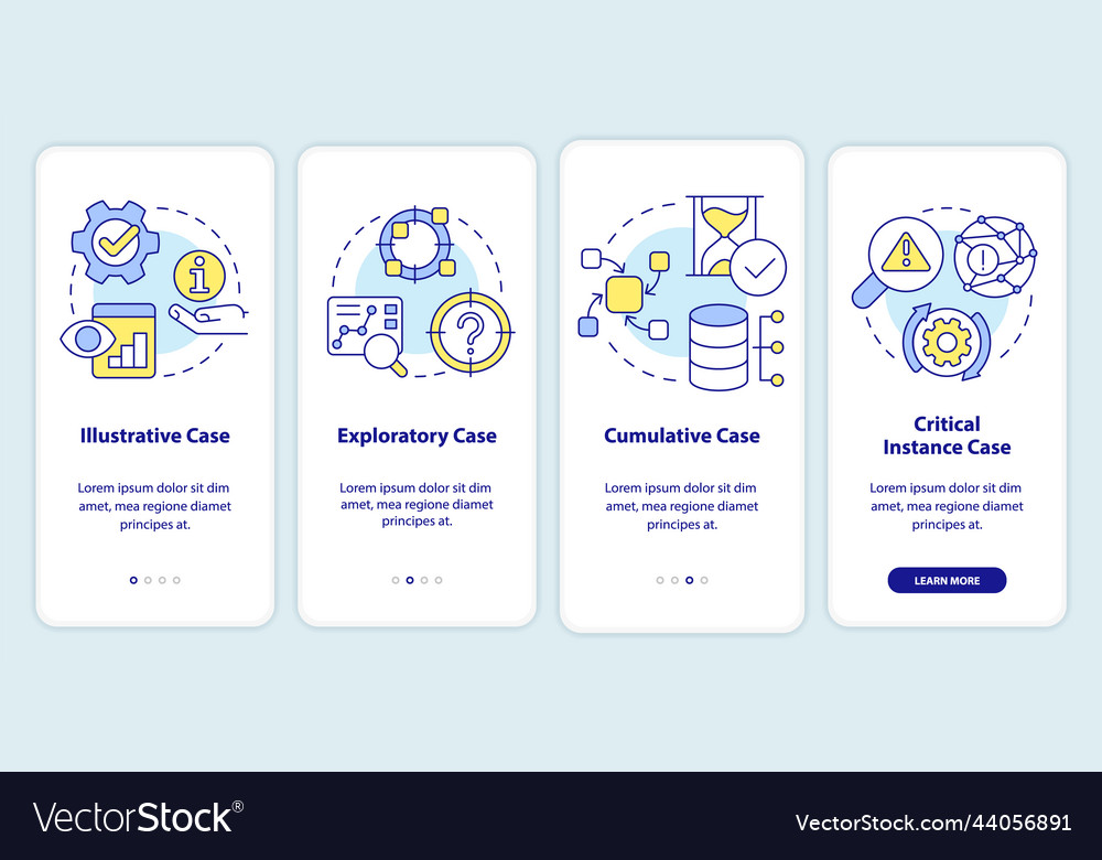 Types of case study onboarding mobile app screen Vector Image Types of case study onboarding mobile app screen
