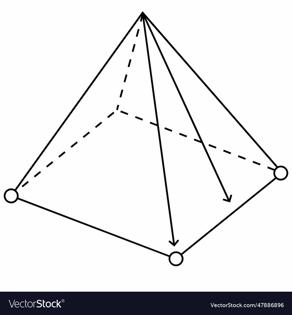 A drawing of triangular prism with three