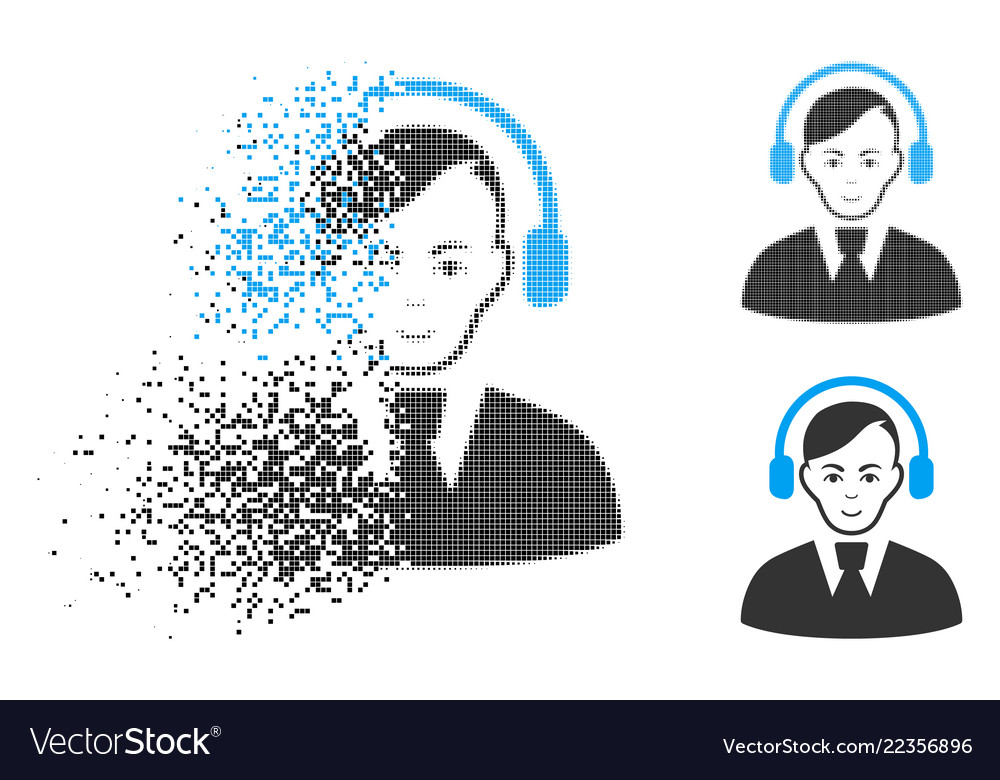 Broken pixel halftone call center operator icon vector image Broken pixel halftone call center operator icon