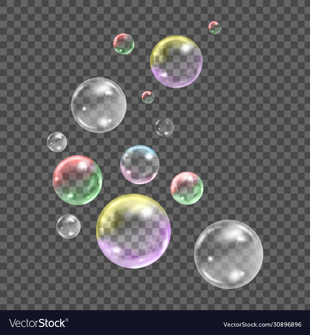 Flying transparent soap bubbles on checkered Vector Image