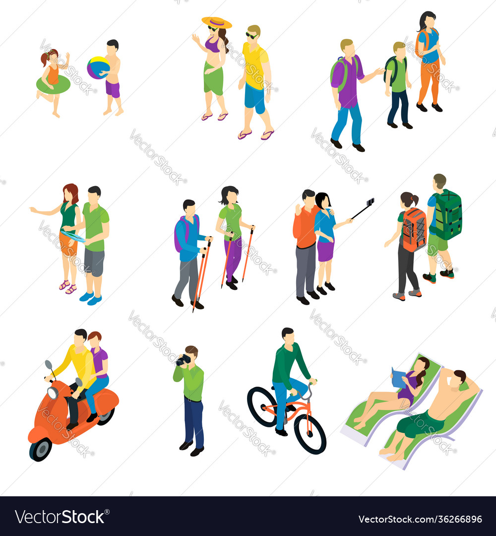 People isometric travel set