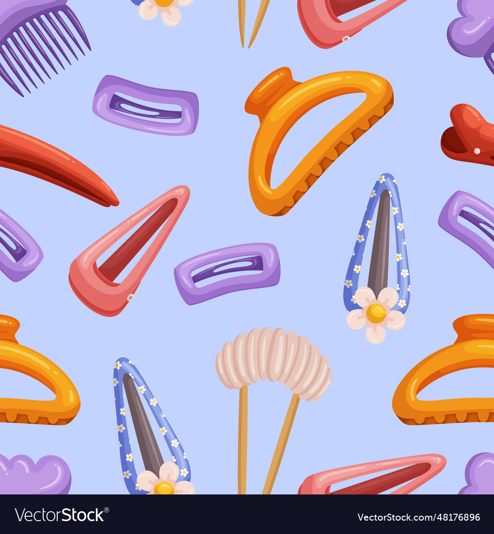 Seamless pattern with hair clips in various shapes