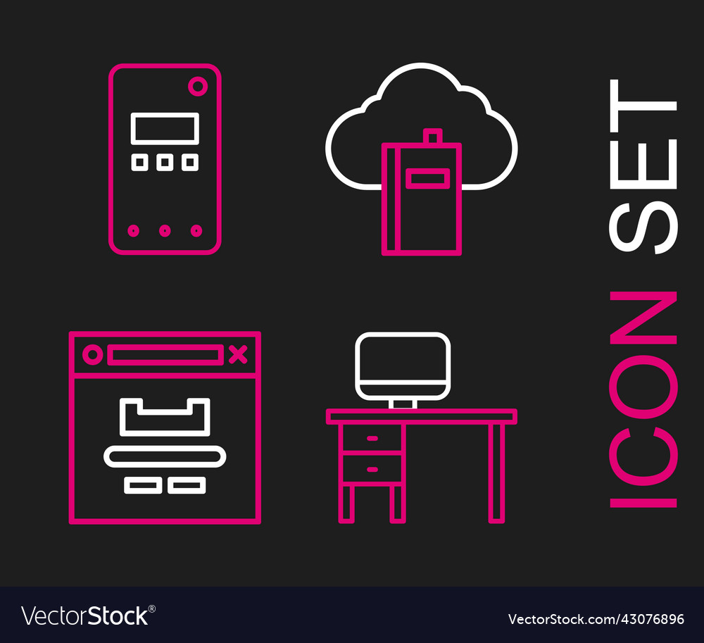 Set line computer monitor and desk browser window vector image Set line computer monitor and desk browser window