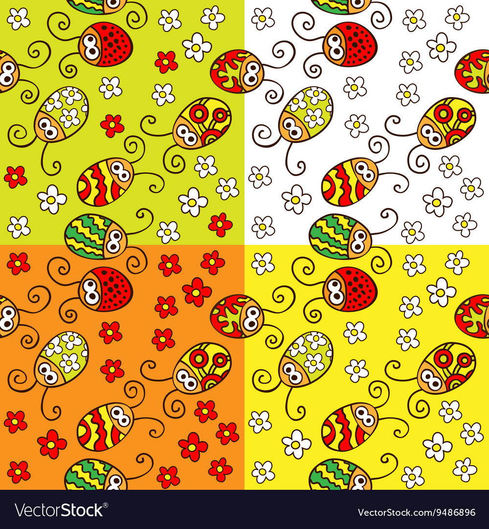 Set of ladybird seamless pattern