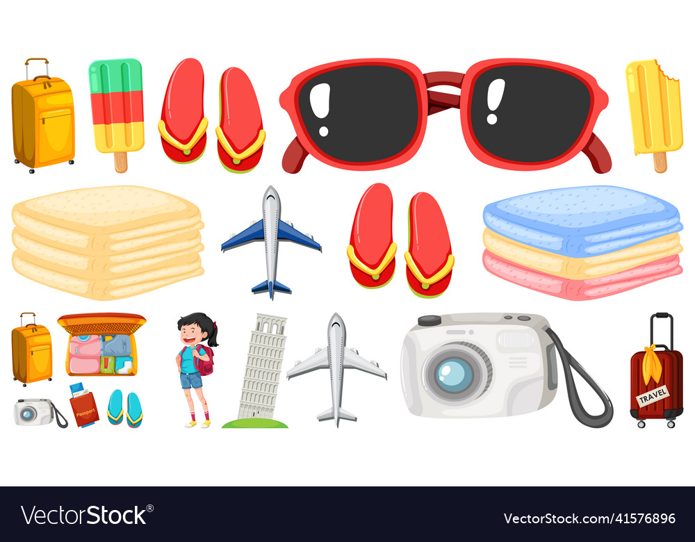 Set of summer vacation objects and elements