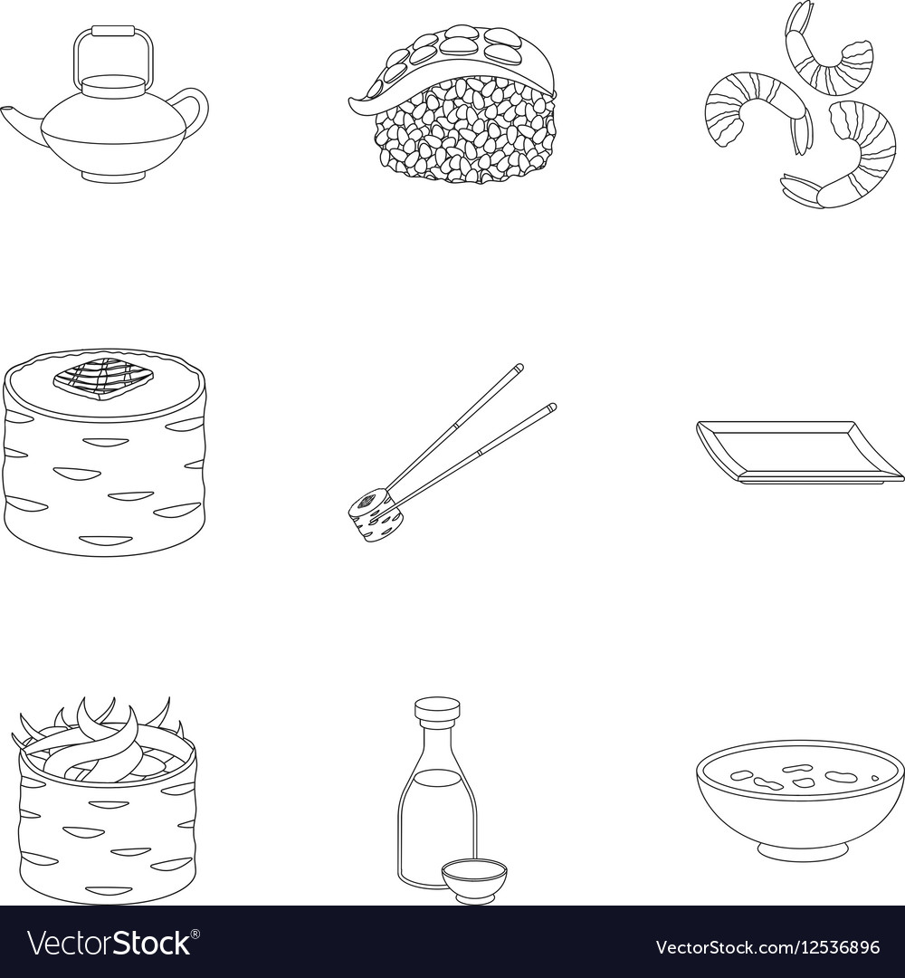 Sushi set icons in outline style big collection Vector Image