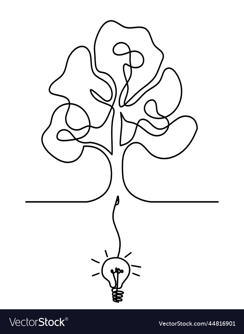 Abstract tree with light bulb as line drawing