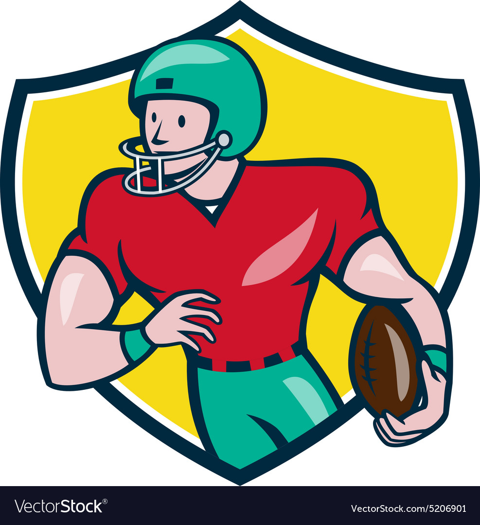 American football receiver running shield cartoon Vector Image